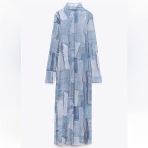 Zara Patchwork Blue tulle  Maxi Dress